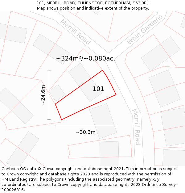 101, MERRILL ROAD, THURNSCOE, ROTHERHAM, S63 0PH: Plot and title map