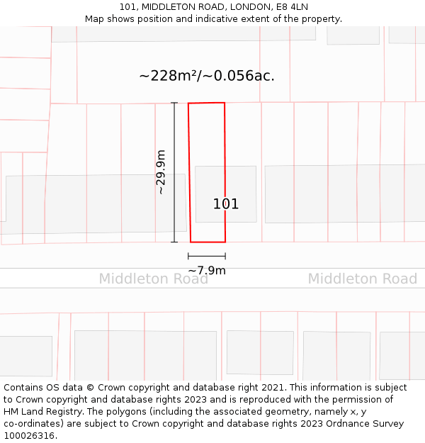 101, MIDDLETON ROAD, LONDON, E8 4LN: Plot and title map