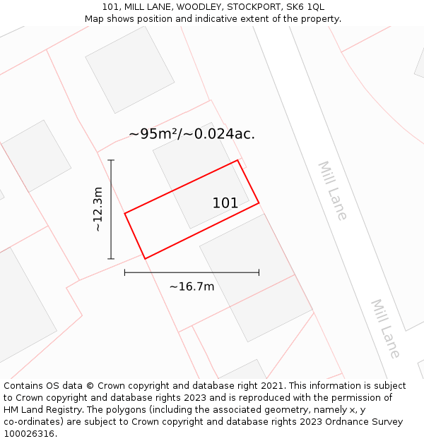 101, MILL LANE, WOODLEY, STOCKPORT, SK6 1QL: Plot and title map