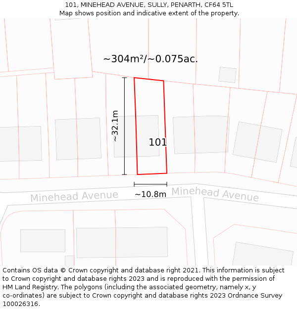 101, MINEHEAD AVENUE, SULLY, PENARTH, CF64 5TL: Plot and title map