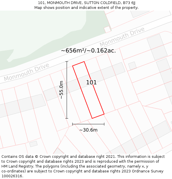 101, MONMOUTH DRIVE, SUTTON COLDFIELD, B73 6JJ: Plot and title map