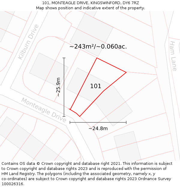 101, MONTEAGLE DRIVE, KINGSWINFORD, DY6 7RZ: Plot and title map