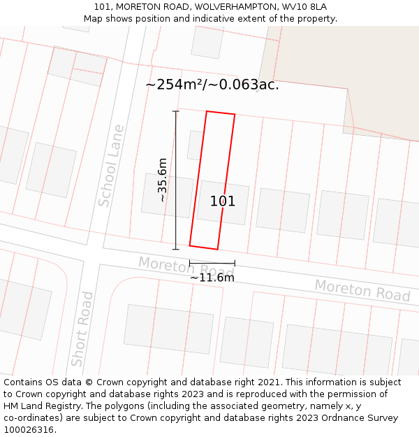 101, MORETON ROAD, WOLVERHAMPTON, WV10 8LA: Plot and title map