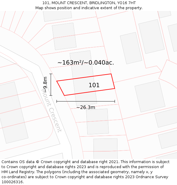 101, MOUNT CRESCENT, BRIDLINGTON, YO16 7HT: Plot and title map