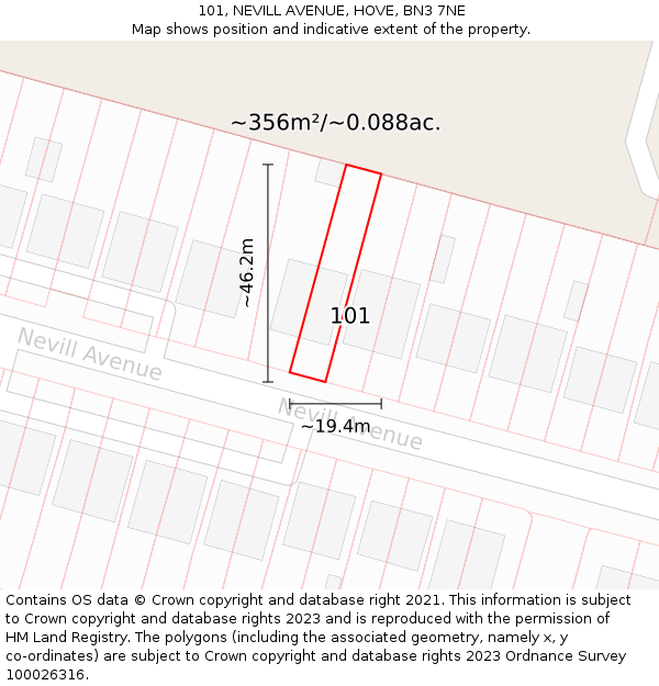 101, NEVILL AVENUE, HOVE, BN3 7NE: Plot and title map