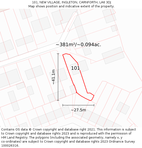 101, NEW VILLAGE, INGLETON, CARNFORTH, LA6 3DJ: Plot and title map