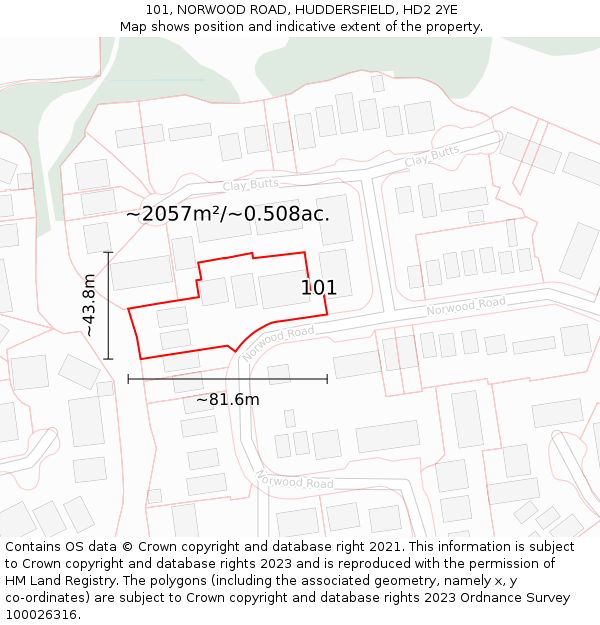 101, NORWOOD ROAD, HUDDERSFIELD, HD2 2YE: Plot and title map