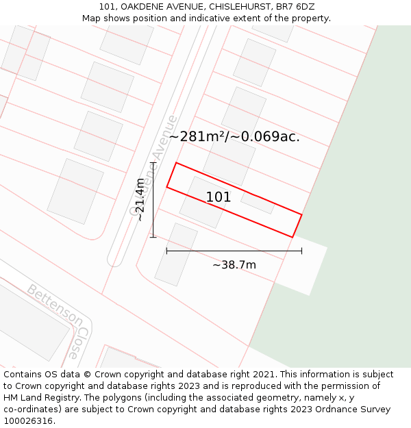 101, OAKDENE AVENUE, CHISLEHURST, BR7 6DZ: Plot and title map
