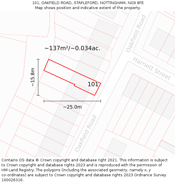 101, OAKFIELD ROAD, STAPLEFORD, NOTTINGHAM, NG9 8FE: Plot and title map