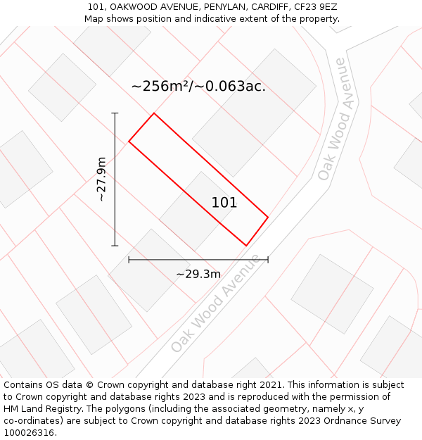 101, OAKWOOD AVENUE, PENYLAN, CARDIFF, CF23 9EZ: Plot and title map