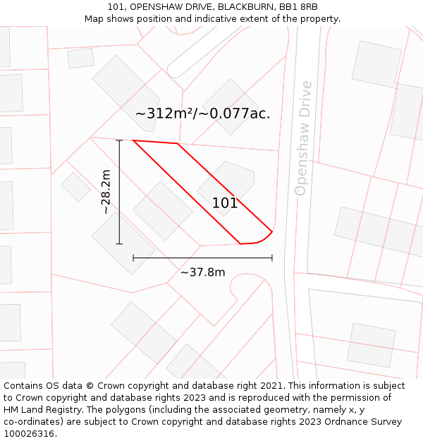 101, OPENSHAW DRIVE, BLACKBURN, BB1 8RB: Plot and title map
