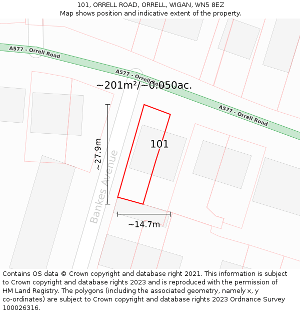 101, ORRELL ROAD, ORRELL, WIGAN, WN5 8EZ: Plot and title map