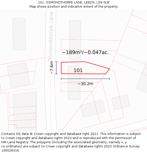 101, OSMONDTHORPE LANE, LEEDS, LS9 0LW: Plot and title map