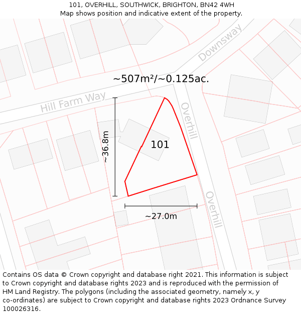 101, OVERHILL, SOUTHWICK, BRIGHTON, BN42 4WH: Plot and title map