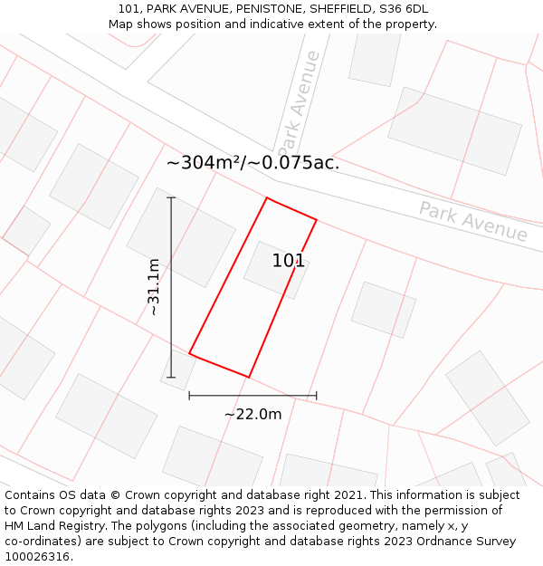 101, PARK AVENUE, PENISTONE, SHEFFIELD, S36 6DL: Plot and title map