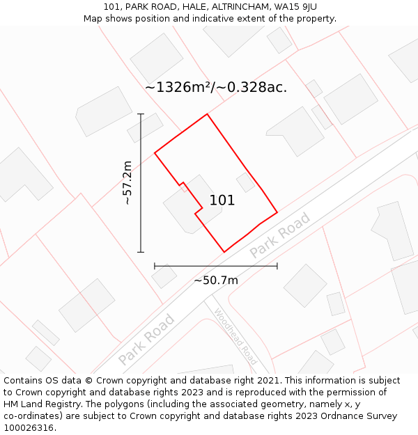 101, PARK ROAD, HALE, ALTRINCHAM, WA15 9JU: Plot and title map