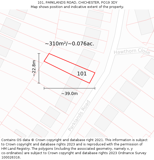 101, PARKLANDS ROAD, CHICHESTER, PO19 3DY: Plot and title map