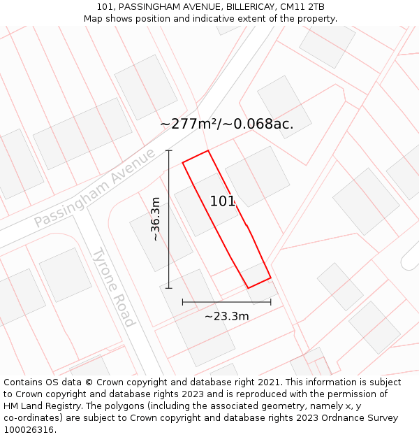 101, PASSINGHAM AVENUE, BILLERICAY, CM11 2TB: Plot and title map