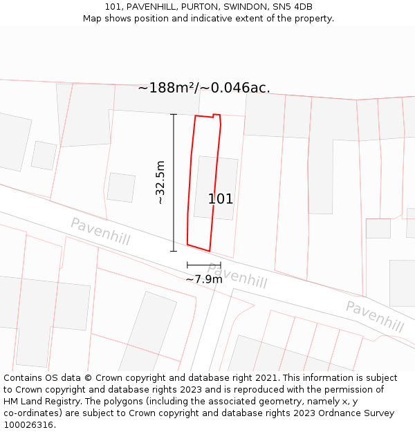 101, PAVENHILL, PURTON, SWINDON, SN5 4DB: Plot and title map