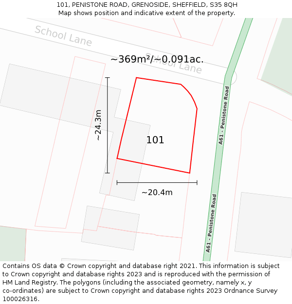 101, PENISTONE ROAD, GRENOSIDE, SHEFFIELD, S35 8QH: Plot and title map