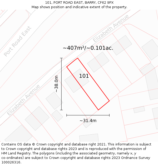 101, PORT ROAD EAST, BARRY, CF62 9PX: Plot and title map