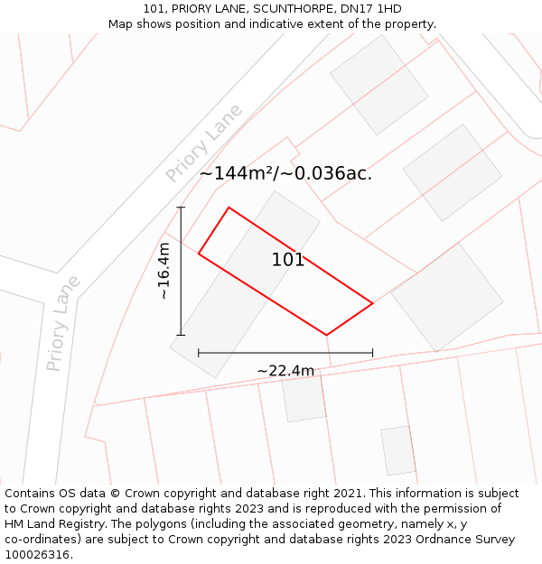 101, PRIORY LANE, SCUNTHORPE, DN17 1HD: Plot and title map
