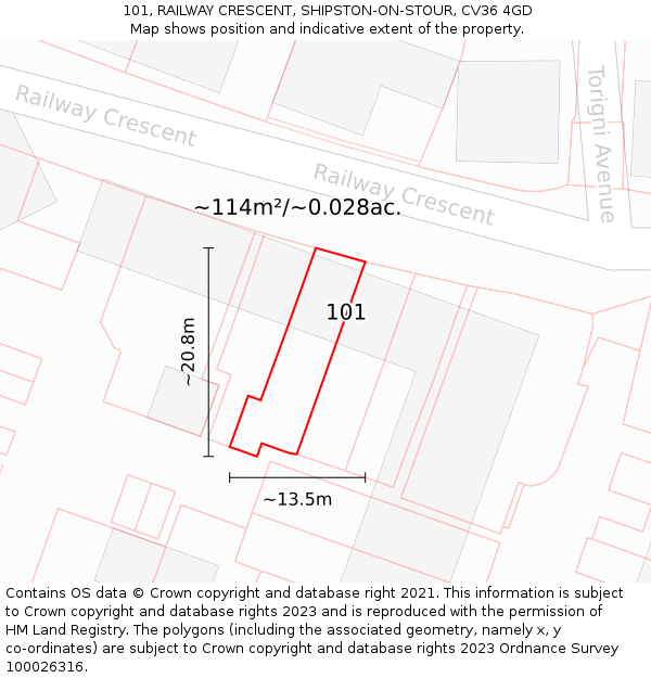 101, RAILWAY CRESCENT, SHIPSTON-ON-STOUR, CV36 4GD: Plot and title map