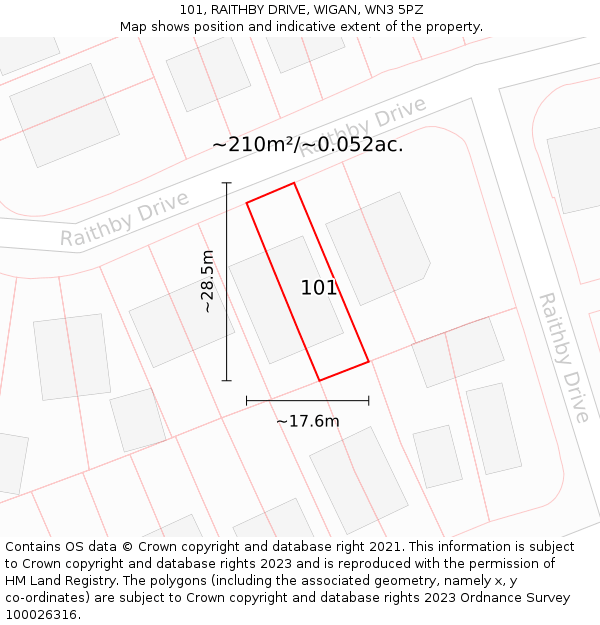 101, RAITHBY DRIVE, WIGAN, WN3 5PZ: Plot and title map