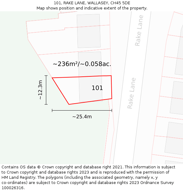 101, RAKE LANE, WALLASEY, CH45 5DE: Plot and title map