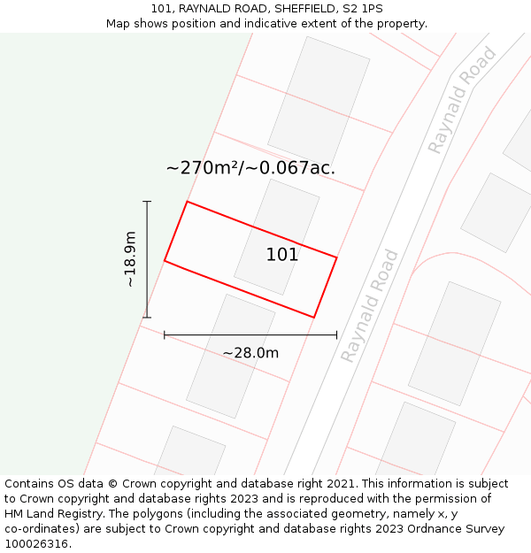 101, RAYNALD ROAD, SHEFFIELD, S2 1PS: Plot and title map