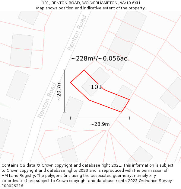 101, RENTON ROAD, WOLVERHAMPTON, WV10 6XH: Plot and title map