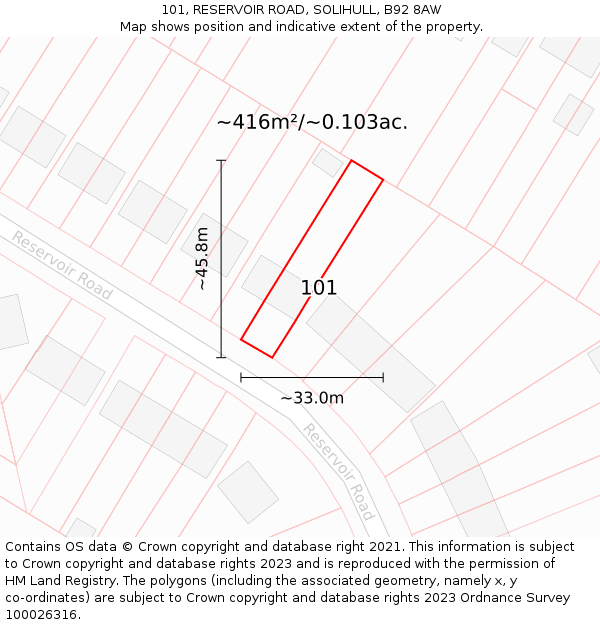 101, RESERVOIR ROAD, SOLIHULL, B92 8AW: Plot and title map