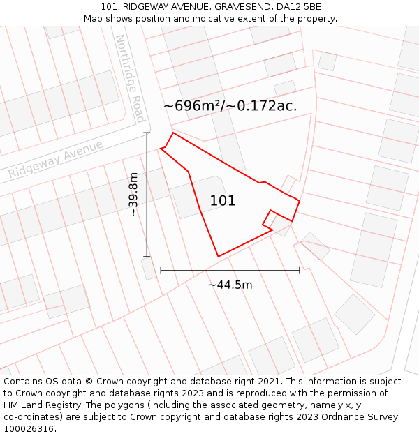 101, RIDGEWAY AVENUE, GRAVESEND, DA12 5BE: Plot and title map