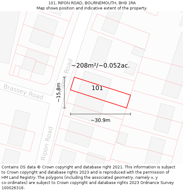 101, RIPON ROAD, BOURNEMOUTH, BH9 1RA: Plot and title map