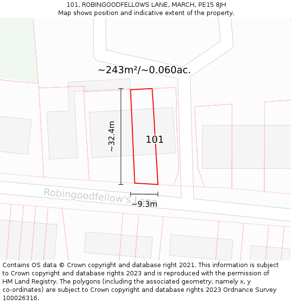 101, ROBINGOODFELLOWS LANE, MARCH, PE15 8JH: Plot and title map