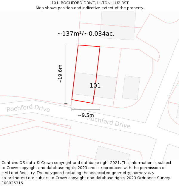 101, ROCHFORD DRIVE, LUTON, LU2 8ST: Plot and title map