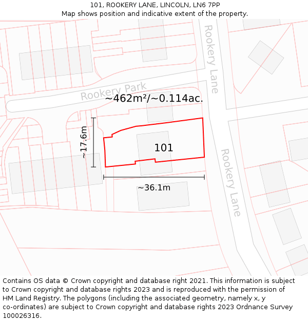 101, ROOKERY LANE, LINCOLN, LN6 7PP: Plot and title map