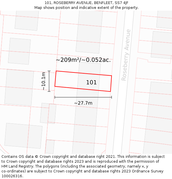 101, ROSEBERRY AVENUE, BENFLEET, SS7 4JF: Plot and title map