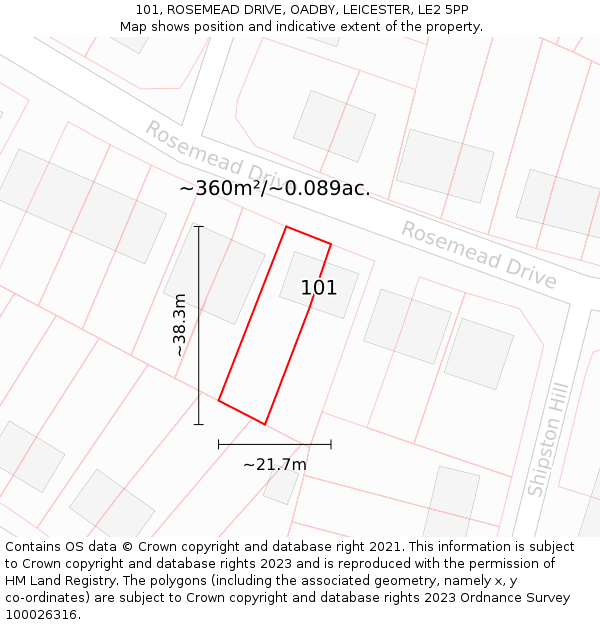 101, ROSEMEAD DRIVE, OADBY, LEICESTER, LE2 5PP: Plot and title map