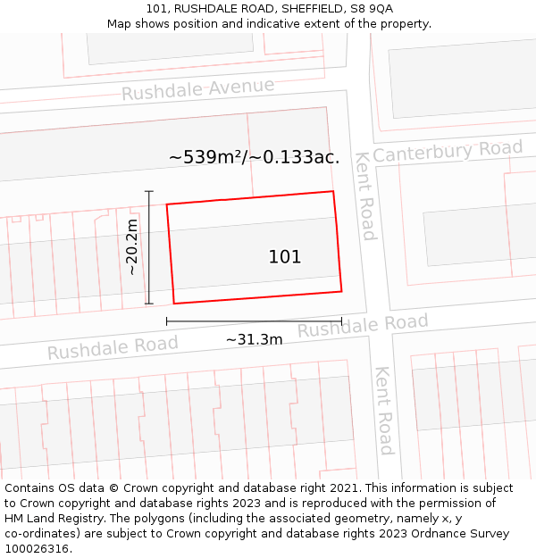 101, RUSHDALE ROAD, SHEFFIELD, S8 9QA: Plot and title map