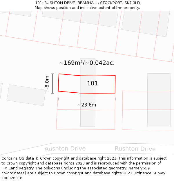 101, RUSHTON DRIVE, BRAMHALL, STOCKPORT, SK7 3LD: Plot and title map