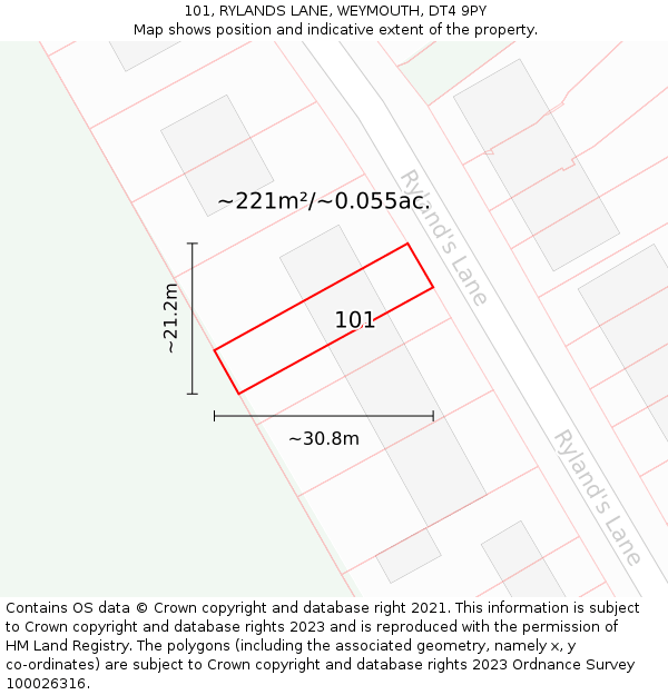 101, RYLANDS LANE, WEYMOUTH, DT4 9PY: Plot and title map