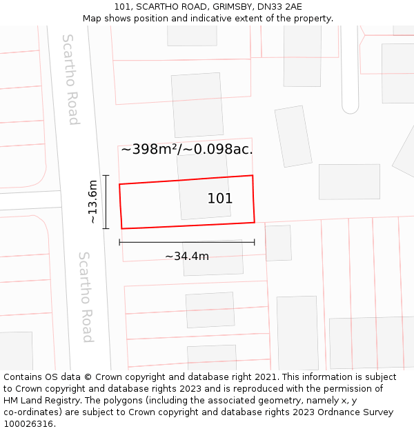 101, SCARTHO ROAD, GRIMSBY, DN33 2AE: Plot and title map