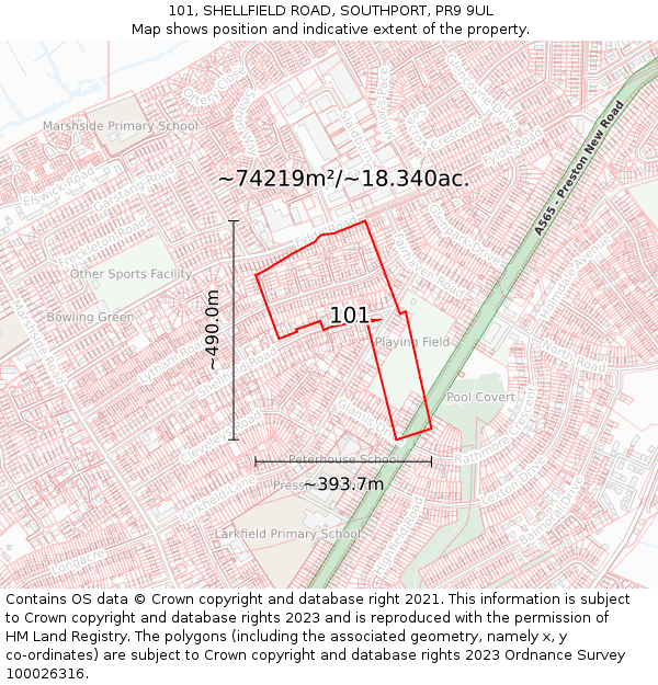 101, SHELLFIELD ROAD, SOUTHPORT, PR9 9UL: Plot and title map