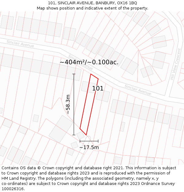 101, SINCLAIR AVENUE, BANBURY, OX16 1BQ: Plot and title map