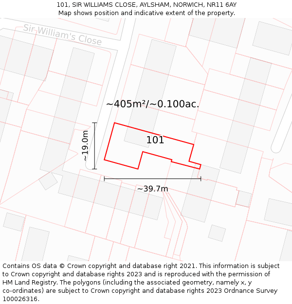 101, SIR WILLIAMS CLOSE, AYLSHAM, NORWICH, NR11 6AY: Plot and title map