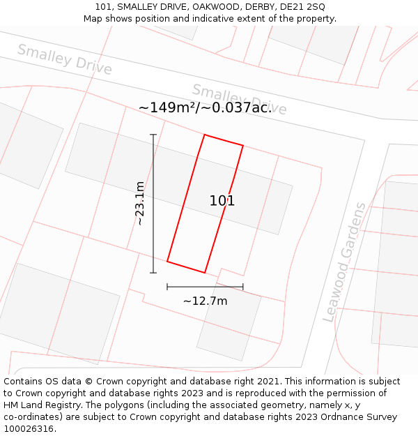 101, SMALLEY DRIVE, OAKWOOD, DERBY, DE21 2SQ: Plot and title map