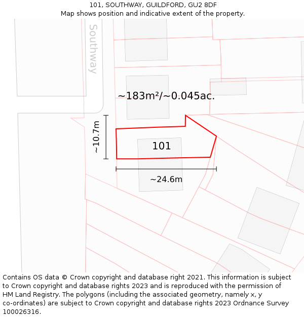 101, SOUTHWAY, GUILDFORD, GU2 8DF: Plot and title map