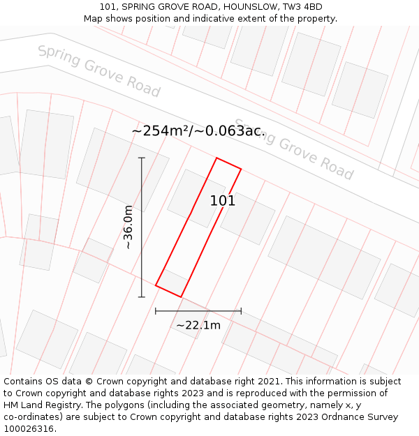 101, SPRING GROVE ROAD, HOUNSLOW, TW3 4BD: Plot and title map