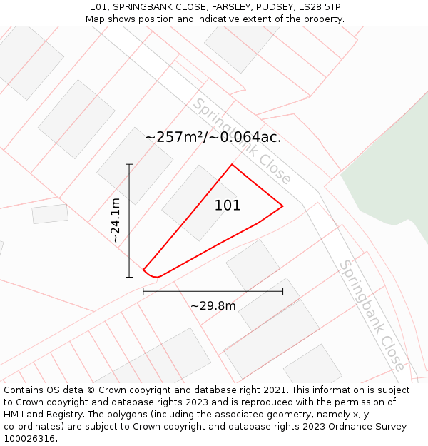 101, SPRINGBANK CLOSE, FARSLEY, PUDSEY, LS28 5TP: Plot and title map